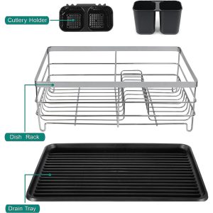 Dish Drainer Rack with Cutlery Holder and Drip Tray - Image 3