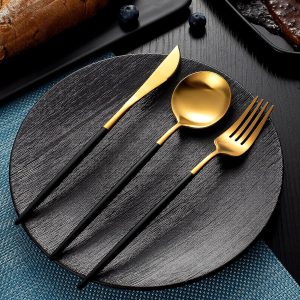 Stainless Steel Cutlery Set Black Gold 30-Piece - Image 4