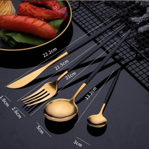 Stainless Steel Cutlery Set Black Gold 30-Piece - Image 5