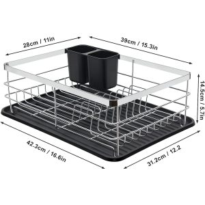 Dish Drainer Rack with Cutlery Holder and Drip Tray - Image 2