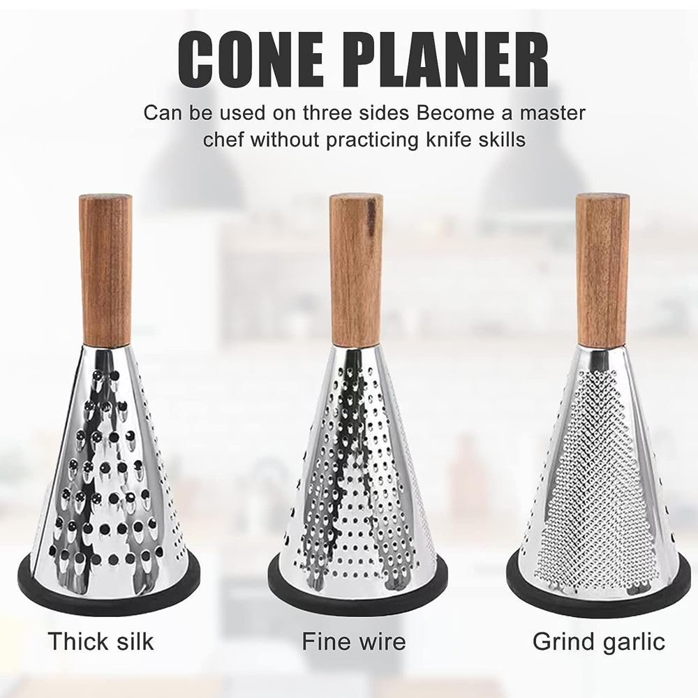 conical 3 sides wooden handle stainless