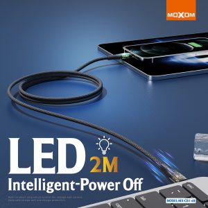 Moxom MX-CB148, Auto Power Off, Transparent USB Data Cable With LED Light  - IOS to Type-C, 2 Meter - Image 4