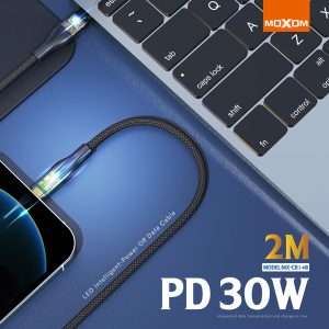 Moxom MX-CB148, Auto Power Off, Transparent USB Data Cable With LED Light  - IOS to Type-C, 2 Meter - Image 5
