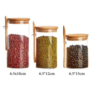 Glass Jar Containers with Bamboo Lids + Spoon ( Base 6.50 cm ) - Image 3