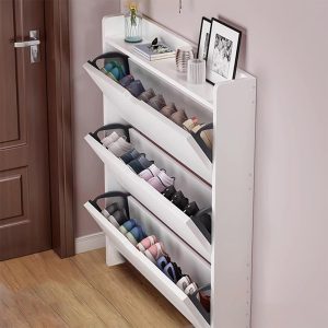 Shoe Cabinet with 3 Folding Drawers - 15 Pair - White - Image 3