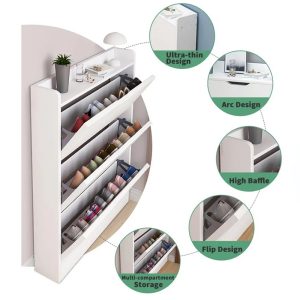Shoe Cabinet with 3 Folding Drawers - 15 Pair - White - Image 1