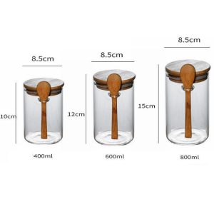 Glass Jar Containers with Bamboo Lids + Spoon ( Base 8.50 cm ) - Image 2