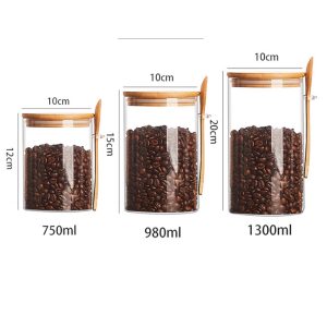 Glass Jar Containers with Bamboo Lids + Spoon ( Base 10 cm ) - Image 2