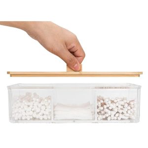 Cotton Swab Containers 2 x Layers  with Bamboo Lid - Image 5
