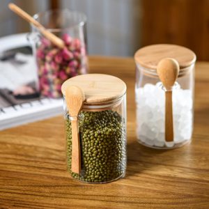 Glass Jar Containers with Bamboo Lids + Spoon ( Base 6.50 cm ) - Image 6