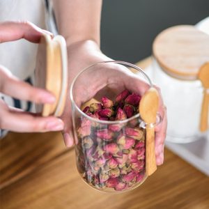 Glass Jar Containers with Bamboo Lids + Spoon ( Base 6.50 cm ) - Image 5