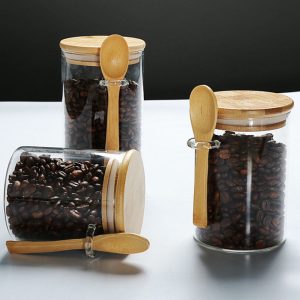 Glass Jar Containers with Bamboo Lids + Spoon ( Base 8.50 cm ) - Image 3