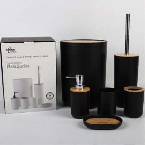 Sanitary 6-Pieces Bamboo Cover Bathroom Accessories Set - Image 11