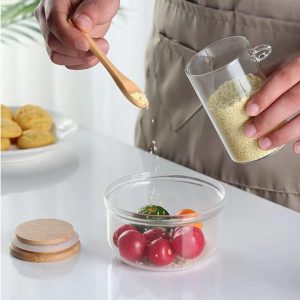 Glass Jar Containers with Bamboo Lids + Spoon ( Base 6.50 cm ) - Image 2