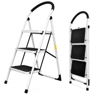 Folding Ladder Handgrip Anti-Slip and Wide Pedal-White - Image 4