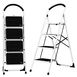 Folding Ladder Handgrip Anti-Slip and Wide Pedal-White - Image 5