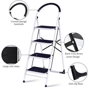 Folding Ladder Handgrip Anti-Slip and Wide Pedal-White - Image 6