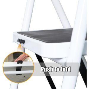 Folding Ladder Handgrip Anti-Slip and Wide Pedal-White - Image 9