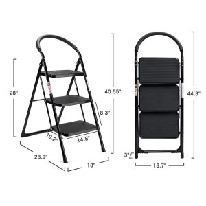 Folding Ladder Handgrip Anti-Slip and Wide Pedal-Black - Image 4
