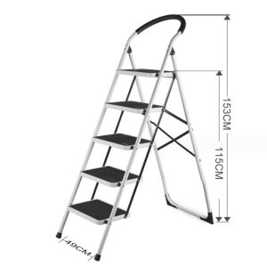 Folding Ladder Handgrip Anti-Slip and Wide Pedal-White - Image 15