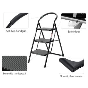 Folding Ladder Handgrip Anti-Slip and Wide Pedal-Black - Image 6