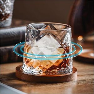 1-Pcs Spinning Glasses with Wood Tray , Rotating 280ML - Image 1