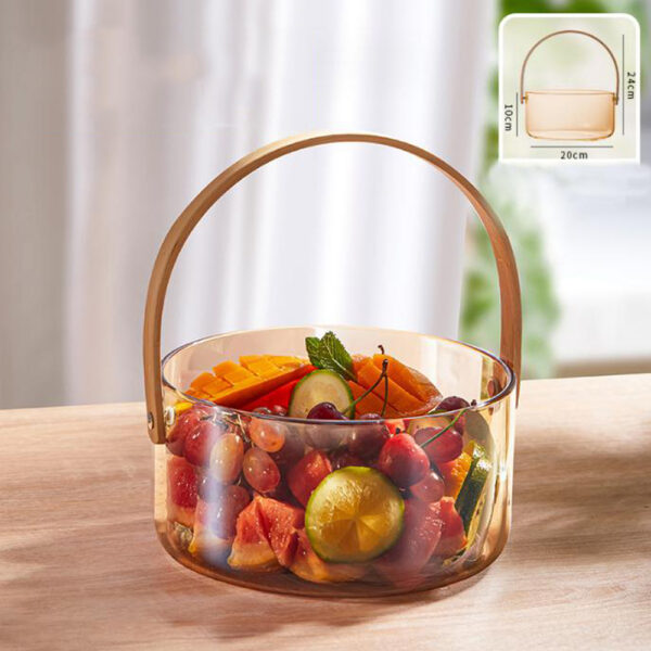 Glass Fruit Serving Bowl with Lid, Multi-functional Portable Fruit and Vegetable Basket with Handle Ice Bucket for Home Kitchen Picnic Fridge Storage