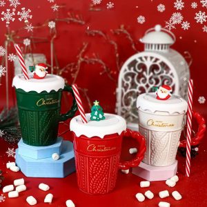 Christmas Mug With Silicone Lid & Straw - Red - Image 2