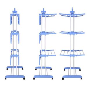 40Kg Max Load 3-Layer with 4 Wheels Blue Cloth Dryer Rack (75-126 x 64 x 170)cm - Image 3