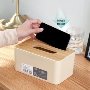 Tissue Box With Mobile Holder Bamboo Lid - Image 1