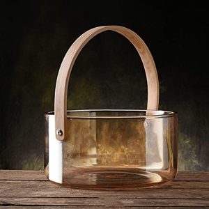 Snacks Glass Fruit Storage Basket with Wooden Handle-Amber Color - Image 4