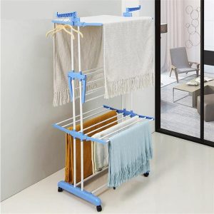 40Kg Max Load 3-Layer with 4 Wheels Blue Cloth Dryer Rack (75-126 x 64 x 170)cm - Image 8