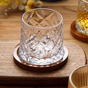 1-Pcs Spinning Glasses with Wood Tray , Rotating 280ML - Image 2