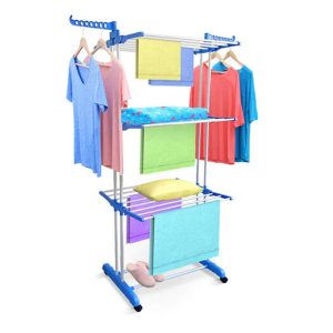 40Kg Max Load 3-Layer with 4 Wheels Blue Cloth Dryer Rack (75-126 x 64 x 170)cm - Image 5