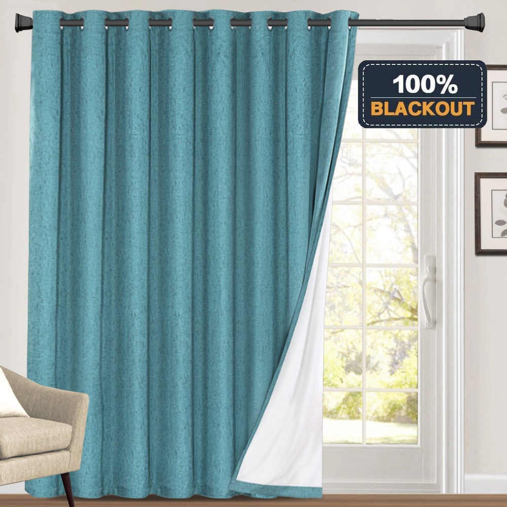 Light Blue Blackout Curtains 140x240cm, Textured Linen Look