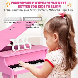 Children Wooden Grand Piano with Stool and Music Stand - Image 3