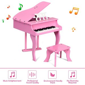 Children Wooden Grand Piano with Stool and Music Stand - Image 6