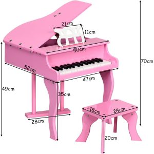 Children Wooden Grand Piano with Stool and Music Stand - Image 7