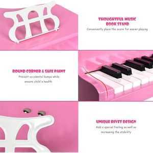 Children Wooden Grand Piano with Stool and Music Stand - Image 5