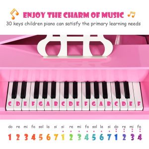 Children Wooden Grand Piano with Stool and Music Stand - Image 4