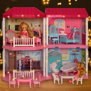 Pink Girls DIY Doll House 55x21x46cm - Image 2