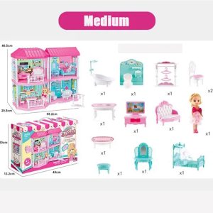 Pink Girls DIY Doll House 55x21x46cm - Image 3