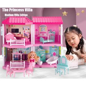 Pink Girls DIY Doll House 55x21x46cm - Image 5