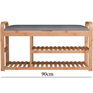 Bamboo Shoe Storage Bench with Shelves Natural Solid - Image 6