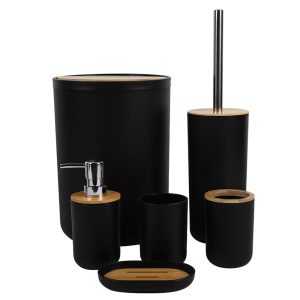 Sanitary 6-Pieces Bamboo Cover Bathroom Accessories Set - Image 9
