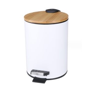 Bathroom Trash Can with Bamboo Lid Soft Close and Foot Pedal 5L - Image 1
