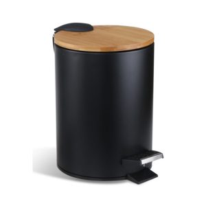 Bathroom Trash Can with Bamboo Lid Soft Close and Foot Pedal 5L - Image 2