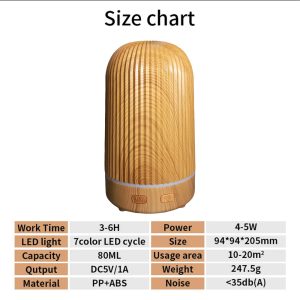 Aroma Diffuser, Humidifiers Cool Mist Wood Grain 80ml - Image 3