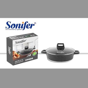 28cm 3.7L Wear-Resistant Non-Stick Granite Shallow Pot With Glass Lid - Image 3