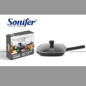 Sonifer, 28cm 2.6L Heat-Resistant Non-Stick Granite Grill Pan With Lid - Image 3